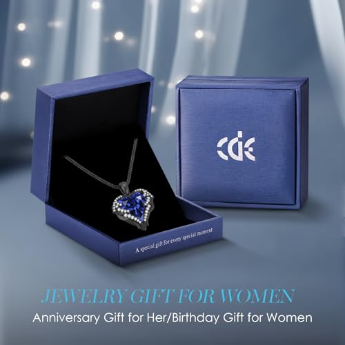 CDE Angel Wings Heart Birthstone Pendant Necklace Gift for Women | Silver/Gold Tone,Ideal Birthday & Anniversary Jewelry Gift for Wife,Girlfriend,Her - color: Black-09-Sept-Spahhire Blue Birthstone