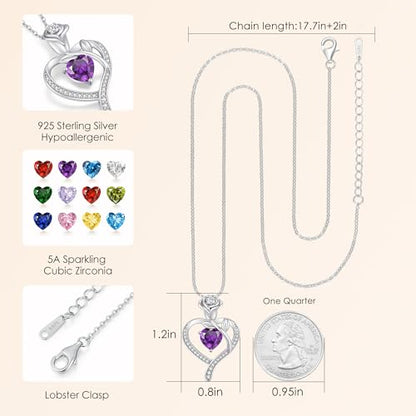 925 Sterling Silver Rose Love Heart Birthstone Necklaces for Women Jewelry | Hypoallergenic Nickel-Free & Lead-Free Pendant,Birthday Anniversary Christmas Gift for Women Wife Mom Girlfriend - color: White Gold-02-Feb