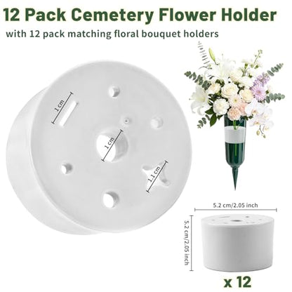 12 Pack Cemetery Vases for Grave with Spikes – Vases for Cemetery Flowers - color: Green