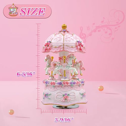 Carousel Music Box,Luxury Color Change LED Light ,Luminous Rotating 3-horse | Luminous Music Box, musical box with Gift Box for Girls Birthday Valentine Gift (You are My Sunshine, Pink) - color: Pink, style: You are My Sunshine