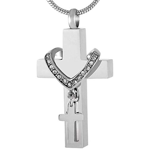 Elegant Double Cross Memorial Jewelry, Customized Urn Ash Pendant - color: Customized
