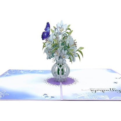 Paper With Deepest Sympathy Card, Lily Pop Up Card, Loss of Loved One, Pet, Mom, Dad, Child, Thinking Of You, Condolence, Bereavement, Grief, Greeting Card with Envelope (Lily) - color: Lily Sympathy
