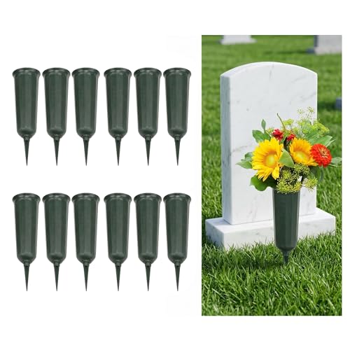 Evelots Cemetery Flower Vases Sturdy Spikes for Outdoor Grave Decor 12-Pack | 12 cemetery flower holders offer sturdy ground stakes for displaying fresh or artificial arrangements outdoors at gravesites. - size: Set of 12