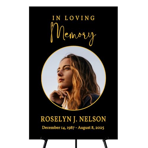 Memorial Sign, In Loving Memory Celebration of Life Display With Easel, Personalized Photo Funeral Board Decoration, Custom Forever Loved Signage With Picture, Multiple Size & Material, IA9 - color: Theme 9