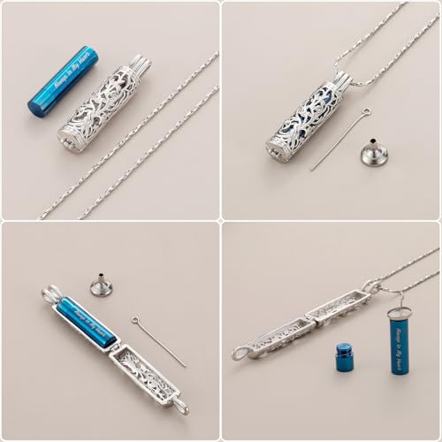 Cylinder Urn Necklace Crystal Tree of Life Cremation Jewelry Pendant for Women Men Vial Cremation Ash Pendant Loved One Memorial Jewelry with Mini Keepsake Urn Ash - Always In My Heart - color: Silver-Blue-Always In My Heart