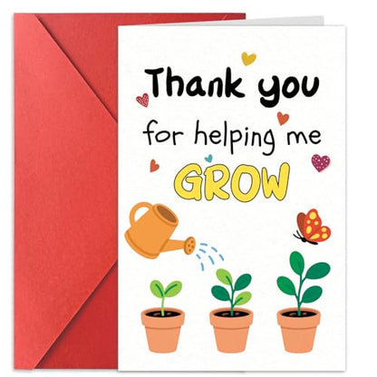 Thank You Teacher Appreciation Cards with Envelopes Thank You for Helping Me Grow Preschool Kindergarten Gift from Kids Students Daycare Happy Dog Birthday Card (HK034) - color: HK034