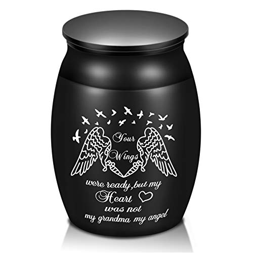 Urns for Grandma Ashes, 1.6“ High Small Cremation Urns, Handcrafted Decorative Urns for Funeral, Memorial Keepsake Urn, Engraved Your Wings were Ready, But My Heart was Not Urn for Sharing - style: Grandma keepsake