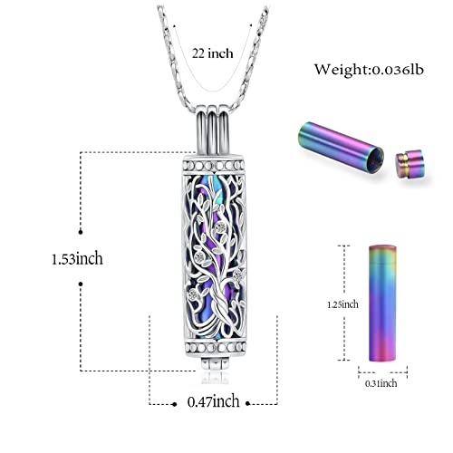 Imrsanl Cylinder Cremation Urn Necklace for Ashes of Loved One - color: Tree-Colorful