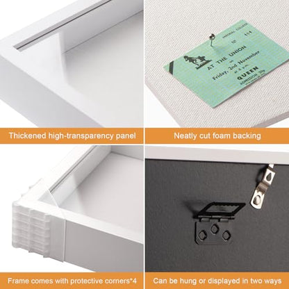 12x16 Large Shadow Box Frame with Thickened Acrylic Panel & Pins | With Push Pins, Deep 1.7" White Shadow Box Display Case – Display on Tabletop or Wall for Jersey, T-shirt, Keepsake, Wedding - color: White+high Definition Panel + Shatter-proof Packaging,