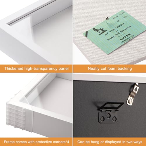 12x16 Large Shadow Box Frame with Thickened Acrylic Panel & Pins | With Push Pins, Deep 1.7" White Shadow Box Display Case – Display on Tabletop or Wall for Jersey, T-shirt, Keepsake, Wedding - color: White+high Definition Panel + Shatter-proof Packaging,