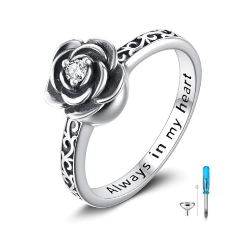 Urn Ring for Ashes Sterling Silver Urn Ring Keepsake Memorial Jewelry Gifts for Women - color: black rose