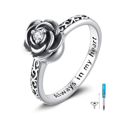 Urn Ring for Ashes Sterling Silver Urn Ring Keepsake Memorial Jewelry Gifts for Women - color: black rose