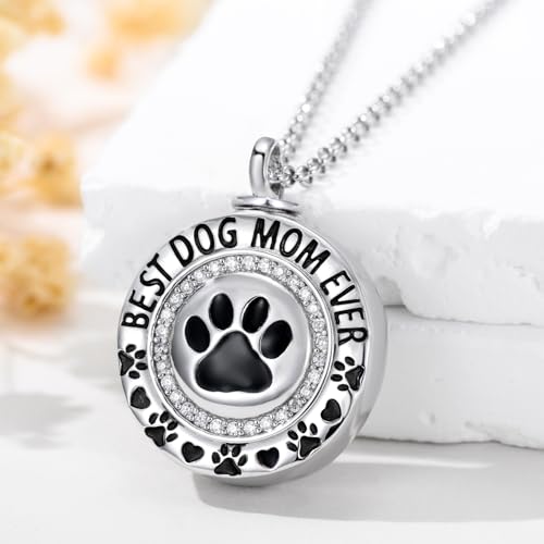 Rose & Daisy Urn Necklace - Sterling Silver Cremation Keepsake Memorial Jewelry - style: Paw Print Urn Necklace-Around