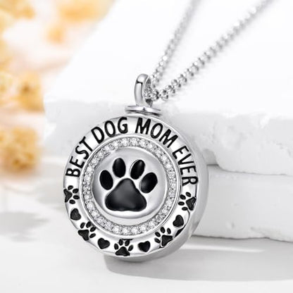 Rose & Daisy Urn Necklace - Sterling Silver Cremation Keepsake Memorial Jewelry - style: Paw Print Urn Necklace-Around