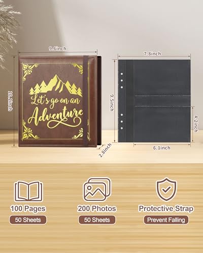 Leather Photo Album 4x6 200 Photos,Slip-in Photo Album Book with 50 Sheets, Travel Souvenir Diary Photo Book for Family Wedding Baby and Holiday Pictures - color: Brown