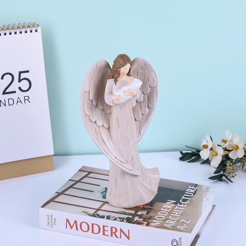 orenm Guardian Angel Statue - Holding Baby Angel Figurines,Angel's Embrace - for New Mom, Baptism, or Miscarriage Gifts,Hand-Painted Resin Memorial Figure,Sympathy Angel Figurine,Godmother Keepsake