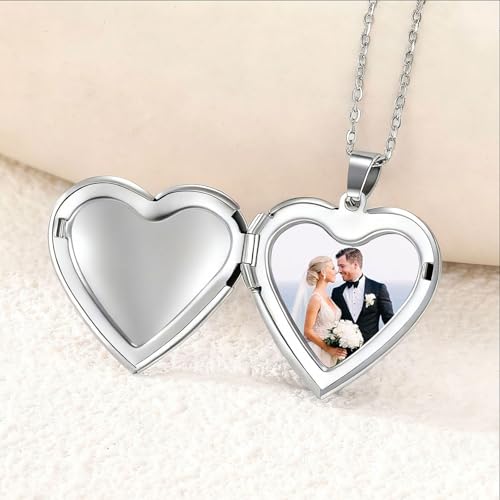 PHOCKSIN Personalized Locket Necklace for Women Photo Necklace with Customized Picture Birth Flower Birthstone Customizable Birthday Gifts - color: #11 Heart Forever In My Heart
