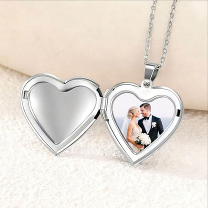 PHOCKSIN Personalized Locket Necklace for Women Photo Necklace with Customized Picture Birth Flower Birthstone Customizable Birthday Gifts - color: #17 Heart Silver Moon&back