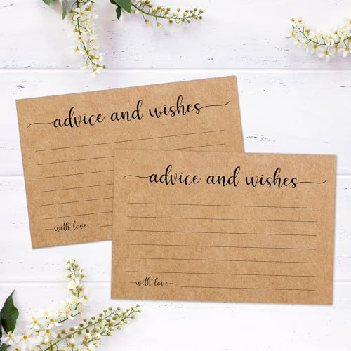 Advice and Wishes Cards Box, 50 Pcs Birthday Wedding Baby Shower Advice Cards, Well Wishes Box for Birthday Party Graduation Bridal Shower Retirement Party, Anniversary(Minimalism) -A07 - color: Kraft Paper, size: Set with Wooden Box