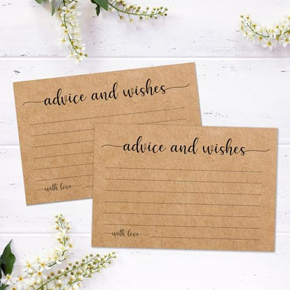 Advice and Wishes Cards Box, 50 Pcs Birthday Wedding Baby Shower Advice Cards, Well Wishes Box for Birthday Party Graduation Bridal Shower Retirement Party, Anniversary(Minimalism) -A07 - color: Kraft Paper, size: Set with Wooden Box