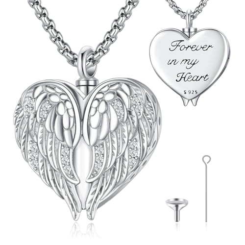 Angel Wings Necklace 925 Sterling Silver Guardian Angel Nurse RN Caduceus Pendant Charm Crystal Angel Jewelry Gifts for Women - style: E-Angel Wings Urn Ashes