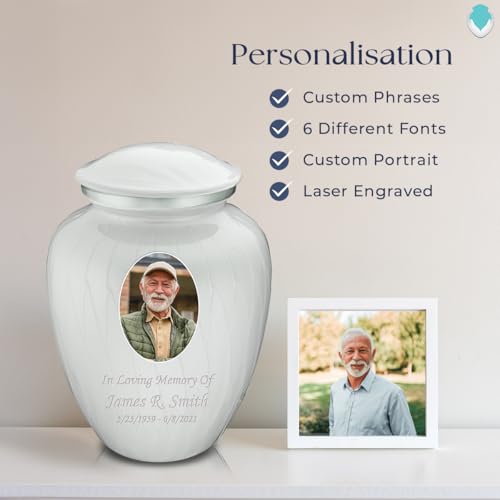 Geturns Embrace Adult Personalized Picture Cremation Urns for Human Ashes I Large Photo Pearl White Funeral Urn for Men and Women I 200 lbs - color: Pearl White