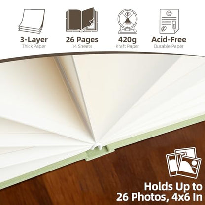 Vienrose Scrapbook Photo Album, 8x6 Inch, 26 Pages, Grass Green | Linen Cover, Kraft Paper, DIY Scrapbooking, Wedding Baby Shower Family Graduation - color: Dusty Sage Green, size: 8x6 Inch, 26 Pages