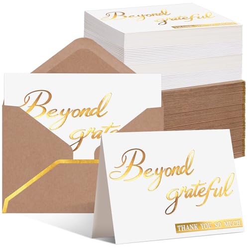 200 Pcs Beyond Grateful Thank You Cards with Envelopes Bulk Gold Thank you Notes with Gold Foil Letterpress 4x6 Inches Blank Note Cards for Business Graduation Wedding Baby Shower Funeral - color: Gold