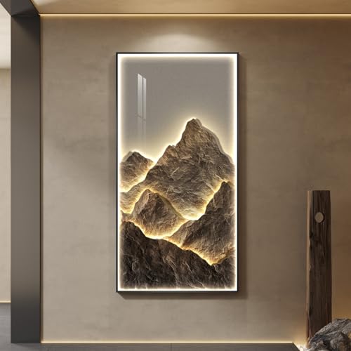 Large Vertical LED Mountain Wall Art for Living Room, Modern Luxury 30x60 - color: Warm-B