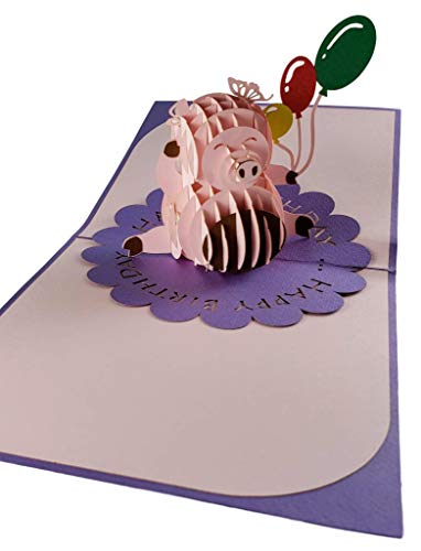 iGifts And Cards Birthday Pig 3D Pop-Up Card – Happy Celebration 6"x6" | Whimsical Farmhouse Piglet, Thinking Of You, Congratulations, Best Wishes, Friendship Token, Friend, Coworker, Farmer Theme - color: Pig Birthday
