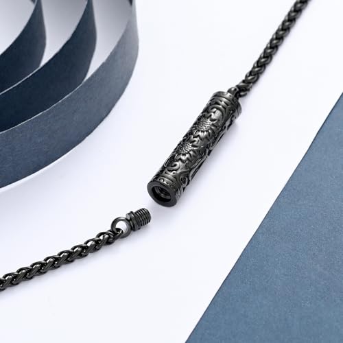 constantlife Cremation Bracelet for Ashes for Women Stainless Steel Sunflower Cylinder Urn Adjustable Link Bangle Memorial Jewelry Loved Ones Ashes Holder Keepsake - color: Black