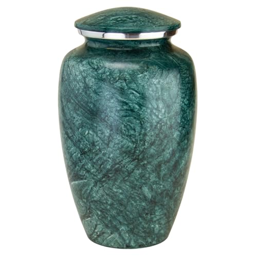 Aqua Harbor Cremation Urn for Ashes, Aluminum, Blue Urn, Adult Sized Cremation Urn, 10.5 Inches High - color: Aqua Harbor