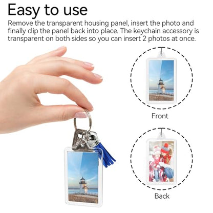 20 Set Acrylic Photo Keychain-Clear Picture Frame Keychain with Tassels - style: Rectangle