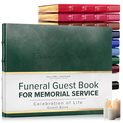 Gallery Leather Funeral Guest Book for Memorial Service and Celebration of Life | 192 Lined Pages - Hardcover, Bound Leather Guest Sign in Book - 7 x 9 - Acadia Green - color: Acadia Green, style: Celebration of Life