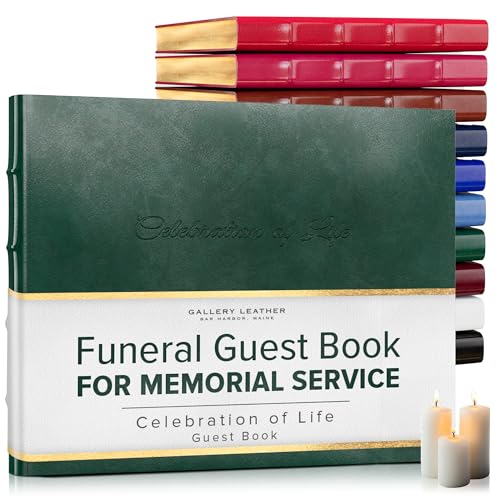 Gallery Leather Funeral Guest Book for Memorial Service and Celebration of Life | 192 Lined Pages - Hardcover, Bound Leather Guest Sign in Book - 7 x 9 - Acadia Green - color: Acadia Green, style: Celebration of Life