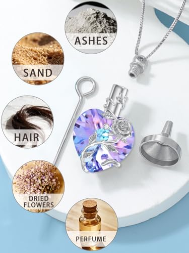 OCJ Heart Rose Flower Urn Necklace for Ashes Women Birthstone Cremation Necklaces Sterling Silver Memorial Cremation Jewelry Gifts - color: 02-Feb-Amethyst