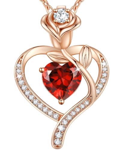 925 Sterling Silver Rose Love Heart Birthstone Necklaces for Women Jewelry | Hypoallergenic Nickel-Free & Lead-Free Pendant,Birthday Anniversary Christmas Gift for Women Wife Mom Girlfriend - color: Rose Gold-01/07-Jan/Jul
