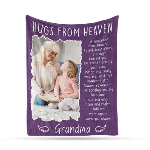 Arovene Ship Next Day, Custom Memorial Blanket with Photo - Printed in USA, A Hug from Heaven Blanket, Personalized Sympathy Gifts for Loss of Loved One Dad Mom Husband Wife Friend Dog Memorial Gifts - color: Style 08