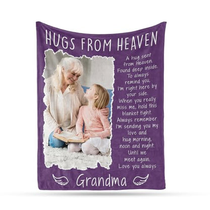 Arovene Ship Next Day, Custom Memorial Blanket with Photo - Printed in USA, A Hug from Heaven Blanket, Personalized Sympathy Gifts for Loss of Loved One Dad Mom Husband Wife Friend Dog Memorial Gifts - color: Style 08