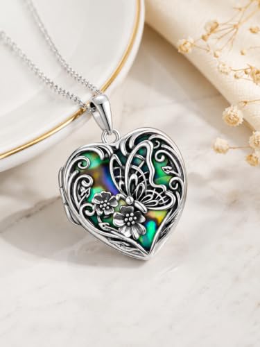 JKR Heart Picture Locket Necklace for Women That Holds Pictures Jewelry | Memorial Necklace with Picture Anniversary Birthday Gift for Women Wife Mom Girlfriend - color: Butterfly