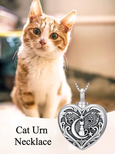 WINNICACA Cremation Jewelry for Ashes Locket Ashes Necklace Urn Necklace for Women Sterling Silver Cremation Necklace for Ashes Fine Keepsake Picture Necklace Memorial Jewelry - style: D02-Cat Urn Necklace