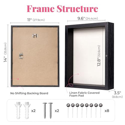 HOUSE DAY 11x14 Deep Shadow Box Frame with Linen Back, Pins, Black - color: Black, size: 11x14