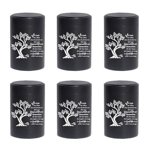 Small Black Aluminum Urns Set of 6 Mini Urns for Ashes with Tree of Life Pattern and Secure Screw Lid - size: Tree of Life - Black
