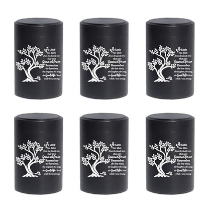 Small Black Aluminum Urns Set of 6 Mini Urns for Ashes with Tree of Life Pattern and Secure Screw Lid - size: Tree of Life - Black