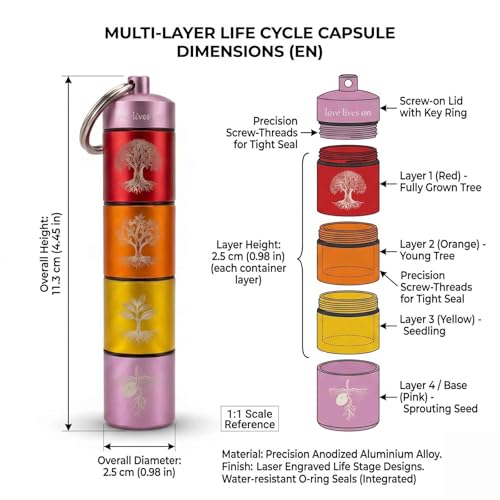 4-Tier Scattering Urn, Stackable Travel Urn TSA Approved, Aluminum Alloy | Hummingbird carving pattern, Thread Sealing, Metal Hanging Loop, for Sharing Ashes, Travel Memorials, and Scattering - color: 4 Layer