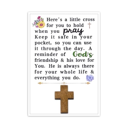 Small Cross Christmas Gifts for Women Christian Wooden Pocket Tokens Christening Communion Communion Confirmation Baptism Gifts for Girl Catholic Religious Xmas Holiday Birthday Gift for Church Friend - color: Religious Greeting Cards with Cross