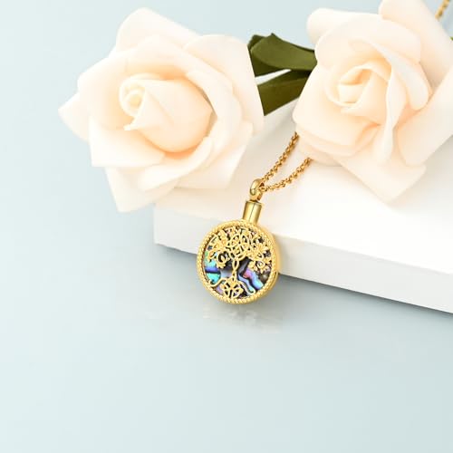 shajwo Cremation Jewelry Tree of Life Urn Ashes Necklace for Women Men Abalone shell Ash Pendant Keepsake Memorial Jewelry of Loved One - color: Gold