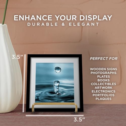 Tripar 3-Inch Gold Painted Square Book Holder/Stand, Wire Mini Easel, Small Photo Stands for Table, Display for Picture Frames, Plaques, & Plates
