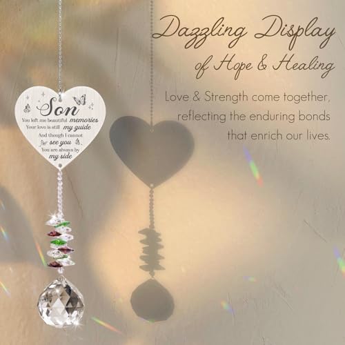 Memorial Crystal Suncatcher,Memorial Gifts for Loss of Son,Loss of Son Sympathy Gifts,Hanging Crystals Ornament for Window Rainbow Maker Prisms Home Decor Gift - style: Son