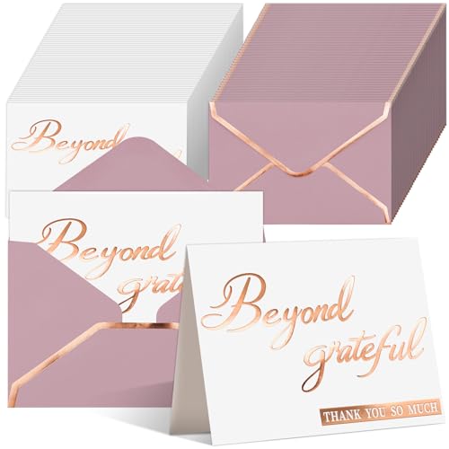 200 Pcs Beyond Grateful Thank You Cards with Envelopes Bulk Rose Gold Thank you Notes with Gold Foil Letterpress 4x6 Inches Blank Note Cards for Wedding Girl Birthday Baby Shower Graduation - color: Rose Gold